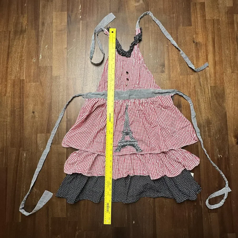 Sur La Table Apron Womens One Size Gingham Ruffle Paris Eiffel Tower Polka Dot